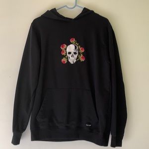 Embroidered Roses and Skull Hoodie